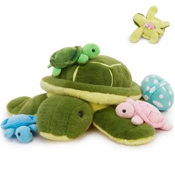 Morismos 17.7'' Turtle Stuffed Animals with 4 Stuffed Turtles Plush Toys, Green