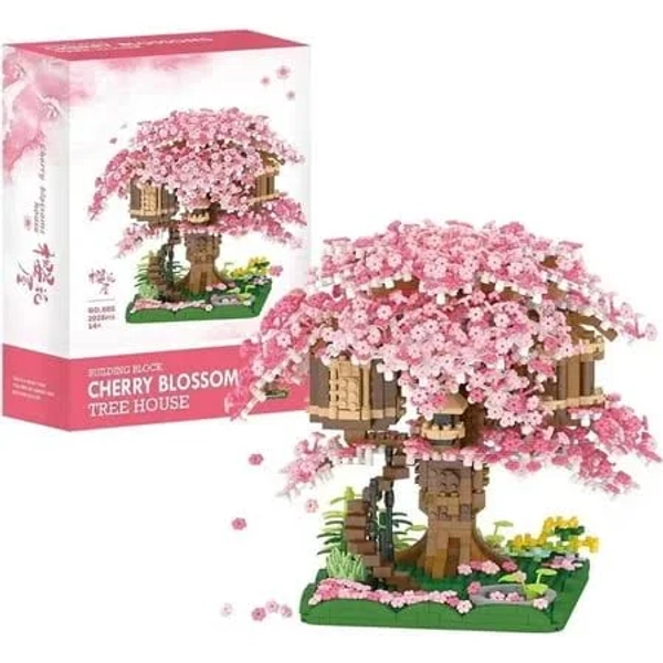 2028pcs Japanese Flower House Building kit for Adults Bonsai Tree Sakura-Tree House Compatible with Lego Building Set Toys Birthday for Girls, Pink