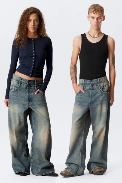 Dual Waistband Wide Leg Jeans