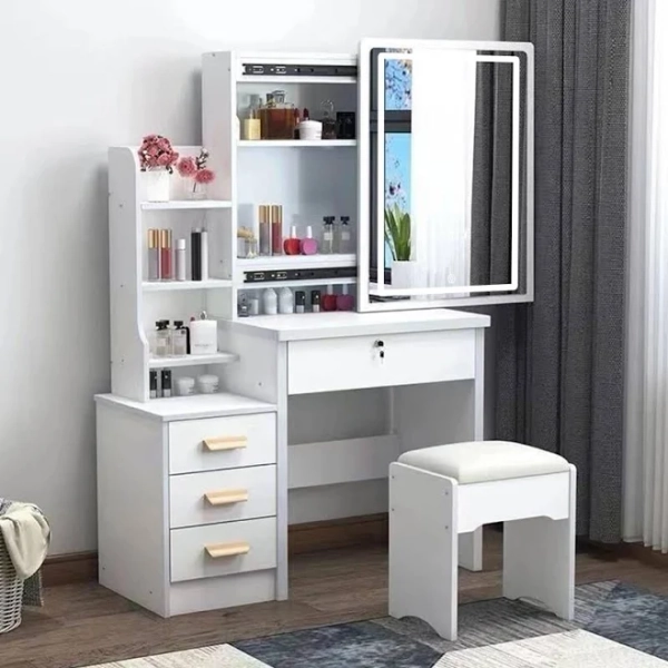 Cdar Makeup Vanity Desk with Mirror, Lights, Multifunctional 3 Colour Light Modes, Bedroom Dressing Table