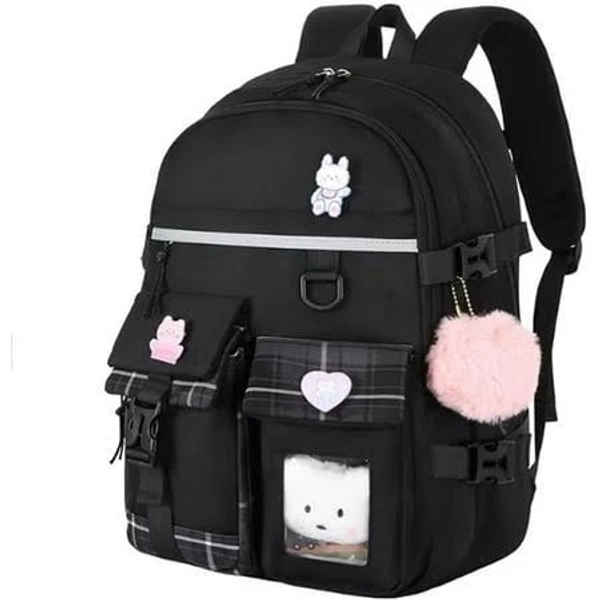 15.6 Inch Laptop Backpack for School, Cute Large Capacity Waterproof Backpack for College, Black-black-, Men's