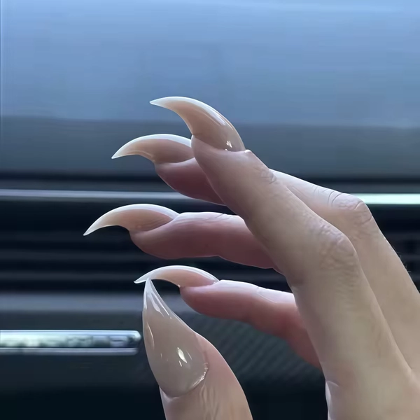 10PCS of ultra-long curved hook-style artificial nails, nude-colored shiny solid sharp-pointed curved dagger fake nails. - AliExpress 
