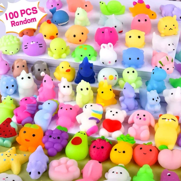 LEEHUR 100PCS Kawaii Squishies Mochi Squishy Toys for Kids Party Favors Mini Stress Relief Squishy Fidget Toys for Classroom Pri