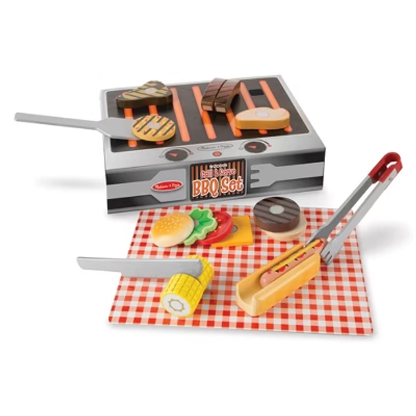 Melissa & Doug Grill and Serve BBQ Set - Wooden Play Food and Accessories: 20-Piece Educational Toy Kitchen Set