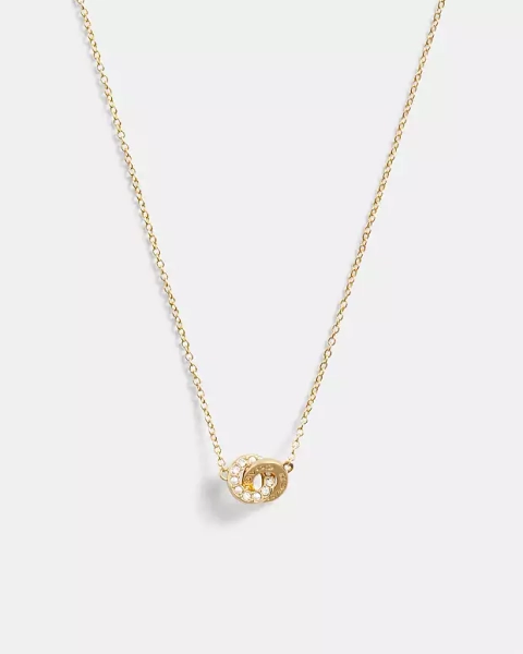 Gold/Pearl Interlocking Open Circle Pearl Pendant Necklace