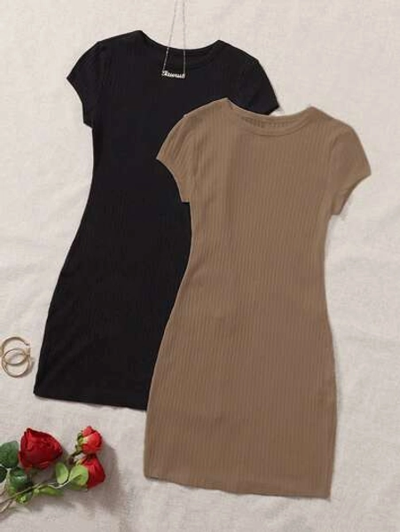 SHEIN EZwear 2 Packs Rib-Knit Dress