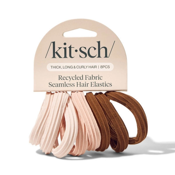 Kitsch Recycled Fabric Seamless Hair Elastics for Thick, Long & Curly Hair, Rosewood, 8 CT