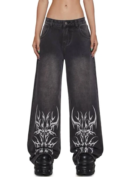 Current Mood Sinful Attitude Wide Leg Jeans - Abstract - GRAY / XX-SMALL