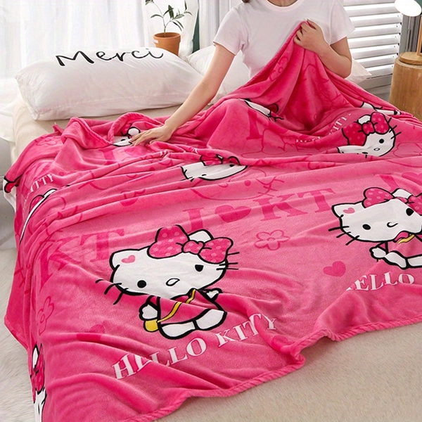 Hello Kitty Plush Blanket - Ultra-Soft Flannel Y2K-Inspired Red Cartoon Design with Hearts & Bows, All-Season Cozy Throw for Office, Sofa, Car, Nap or Lounging - Perfect Birthday or Christmas Gift, Office Throw Blanket | Playful Design Blanket | Comfortable Plush Fabric, Hello Kitty Blanket  Brand: SANRIO