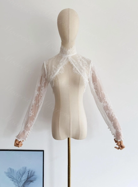 AFTER PARTY -Custom Soft Chantilly Lace wedding boleros Long Sleeves lace bolero bridal bolero jacket Lace Wedding dress topper Romantic lace sleeves