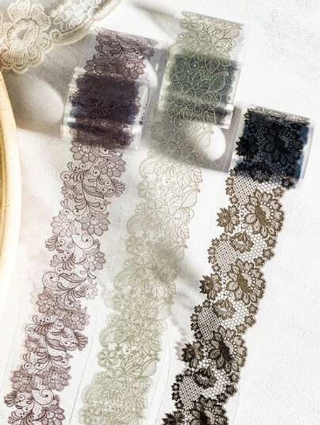 1 rollo de 2m de cinta decorativa Washi con patrón de encaje vintage de PET para scrapbooking