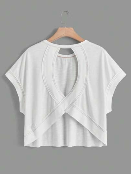 SHEIN Essnce Cut Out Back Batwing Sleeve Tee