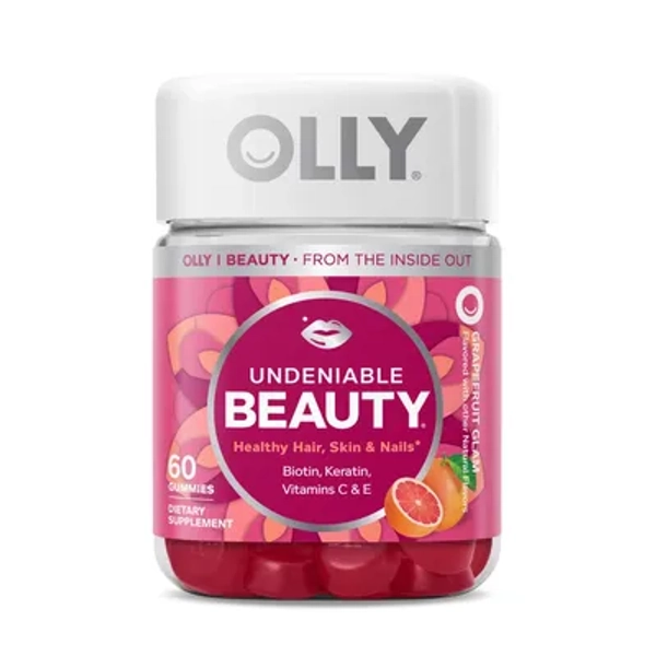 OLLY Undeniable Beauty Multivitamin Gummies for Hair Skin & Nails with Biotin, Keratin, Vitamins C & E - Grapefruit Glam - 60ct