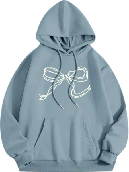 Teen Girls Preppy Bow Graphic Hoodie