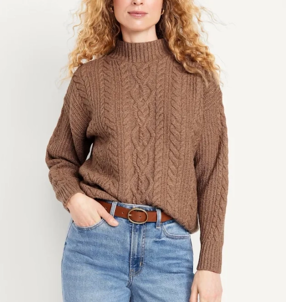 Old Navy Women's Sosoft Cropped Mock-Neck Cable Sweater