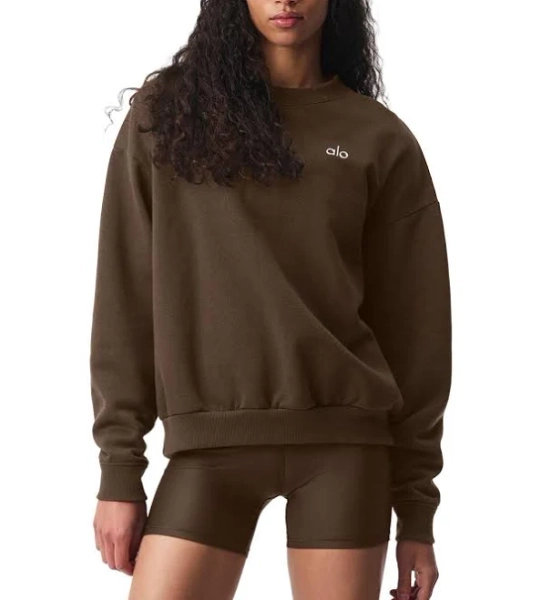 Alo Yoga Accolade Crewneck Pullover Top | Drop-Shoulder, Boxy, Oversized | French Terry | Espresso