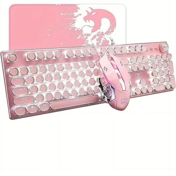 X9 Wired 104 Keys Typewriter Mechanical Gaming Keyboard and Mouse, White LED Backlit for PC/Mac/Windows