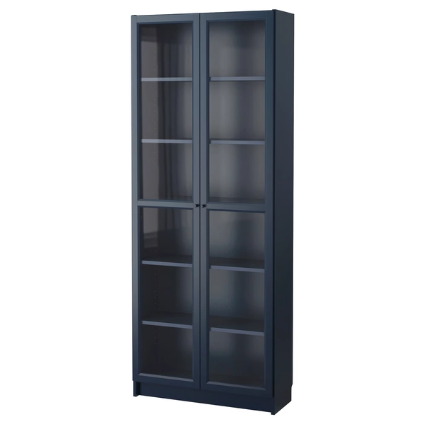 BILLY Bookcase with glass doors - dark blue 31 1/2x11 3/4x79 1/2 "