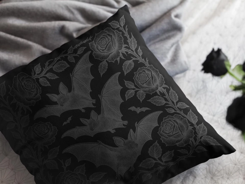 Bats and Roses Throw Pillow | Dark Victorian Gothic Home Decor