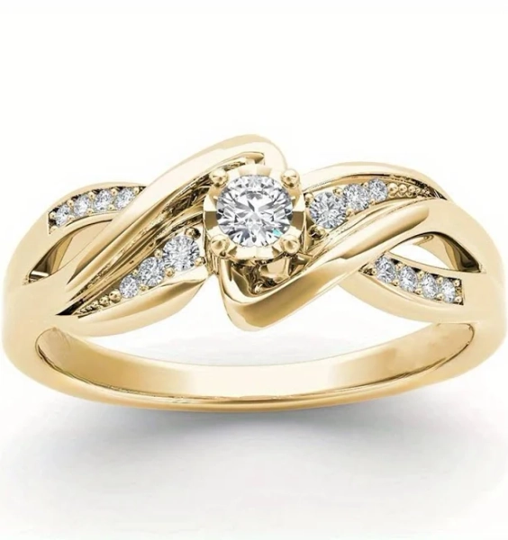 18K Plated Golden Shining Zirconia Engagement Wedding Ring