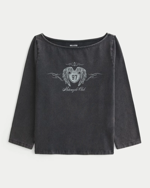 Slash-Neck Route 97 Motorcycle Club Graphic Tee