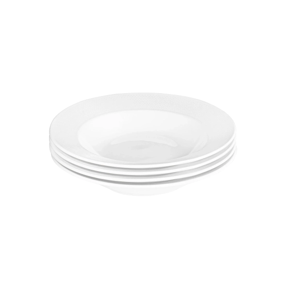 Diamond Embossed Pasta ; Soup Bowl White  Set of 4