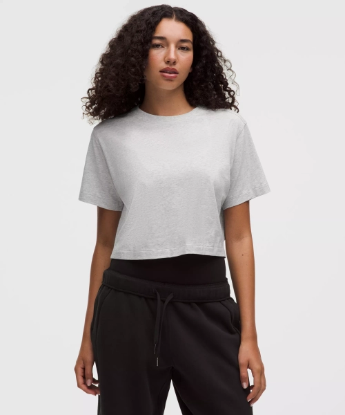 All Yours Organic Cotton Cropped T-Shirt - Heathered Core Ultra Light Grey - XS