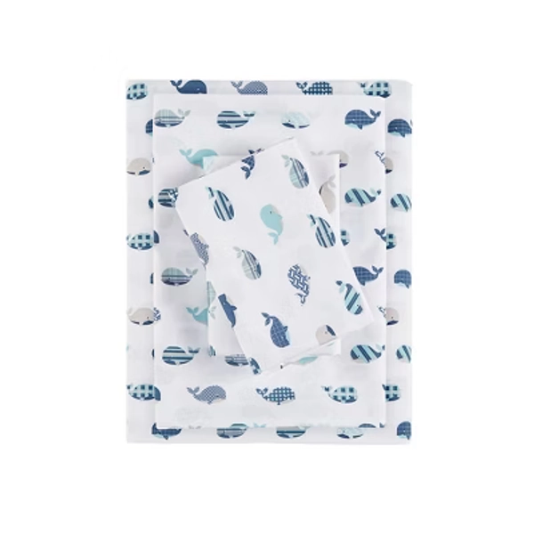 Gracie Mills Lila Novelty Printed Microfiber Sheet Set - Twin - Blue Whales