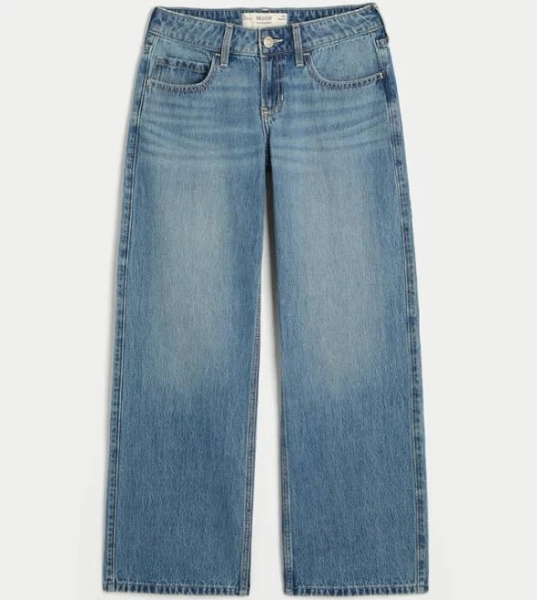 Women's Low-Rise Medium Wash Baggy Jeans in Medium Size 000-R/00-R/23W from Hollister