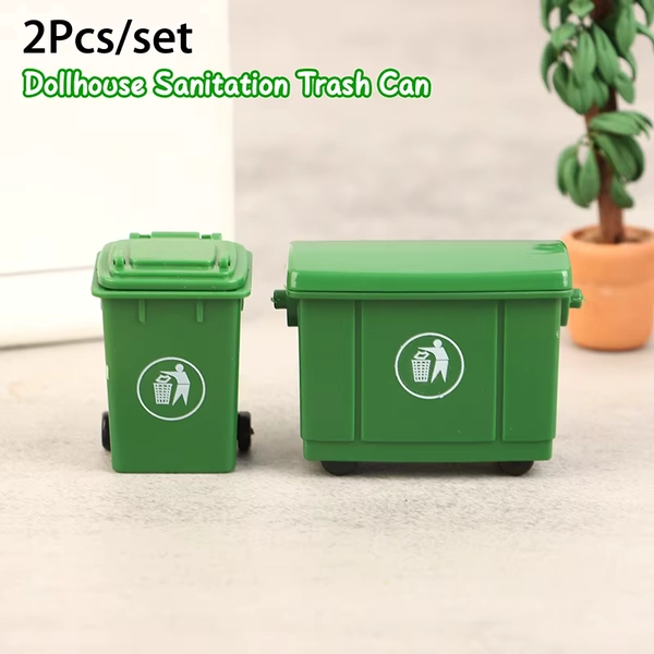 1Set 1:12 Dollhouse Miniature Trash Can Toy Mini Sanitation Trash Cans Model Simulation Garbage Curbside Trash Bin Kid Toys Gift - AliExpress 