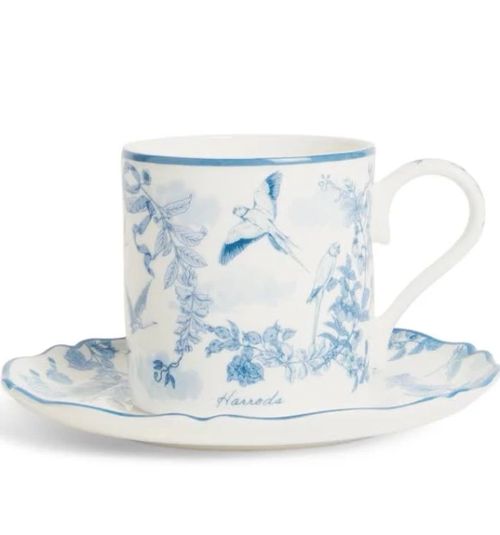 Harrods Fine Bone China Toile Espresso Cup and Saucer