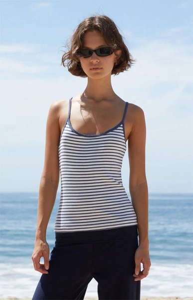 White & Blue Skylar Striped Tank Top