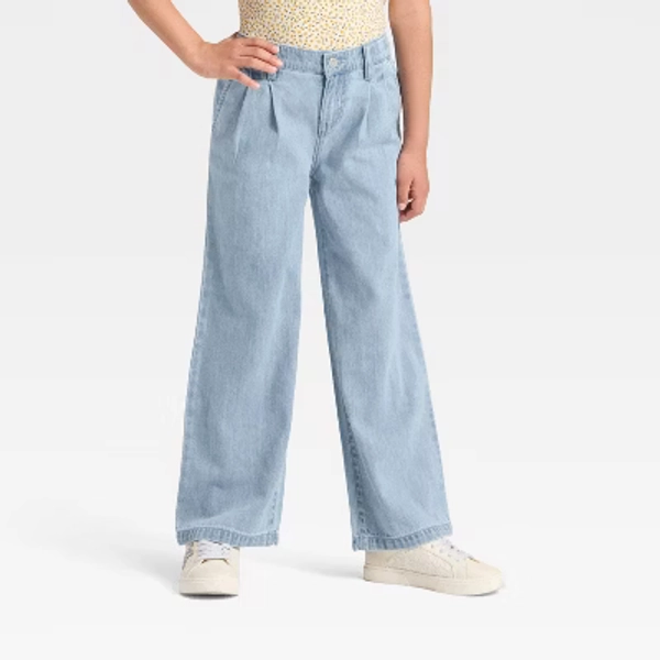 Girls' Wide Leg Jeans - Cat & Jack™ Light Wash L