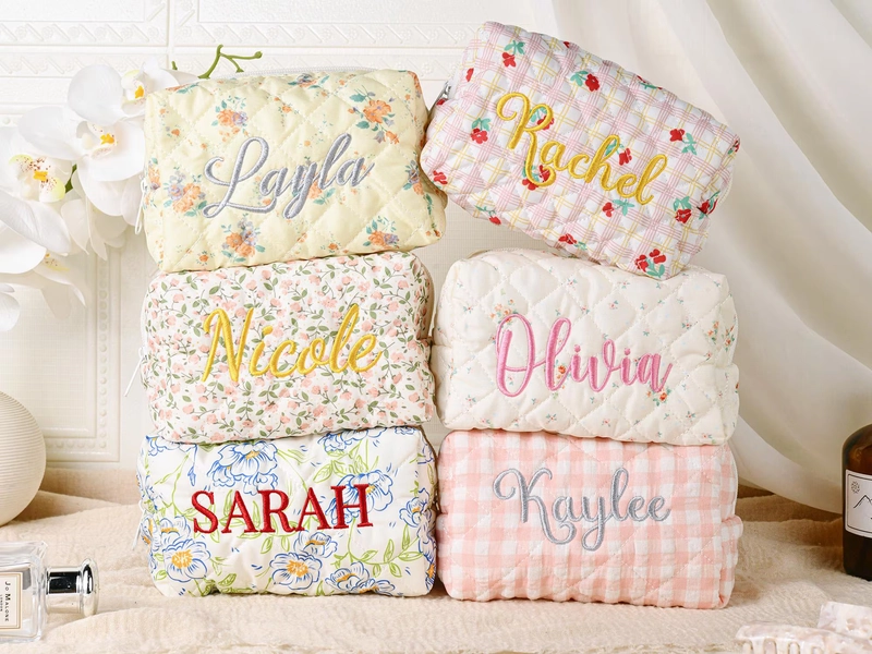 Personalized Embroidered Makeup Bag,Custom Makeup Bag,Floral  Cosmetic Bag,Travel Makeup Pouch,  Women Toiletry Bag,Bridesmaid Gift