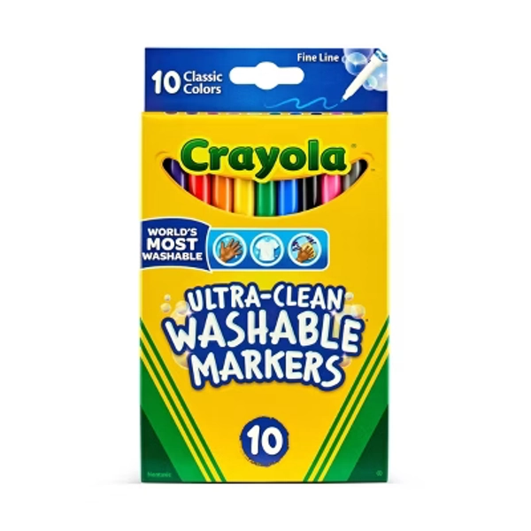 Crayola 10ct Ultra Clean Washable Fine Line Markers, Classic Colors, Classroom Must Haves for Teachers, School Supplies, Ages 3+