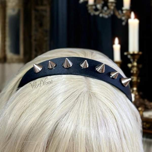 Spiked Black Headband, Gothic Crown Hair Accessory, Grunge Punk Studded Y2K Alternative