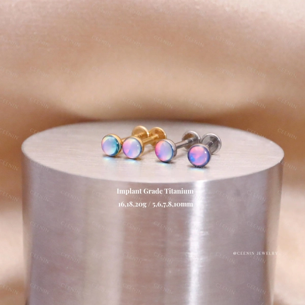 Titanium Aurora Rainbow Oil Drip Stud Earring, Threadless Push Pin labret, Cartilage, Conch, Helix, Tragus, Nose, Piercing Stud