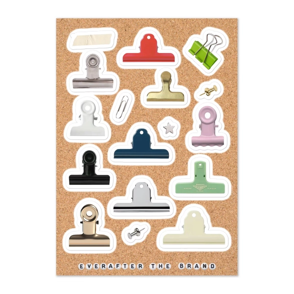 Binder Clip Sticker Sheet / Junk Journaling & Scrapbook Supplies / Cool Girl Pinterest Stickers / Office Supplies Aesthetic