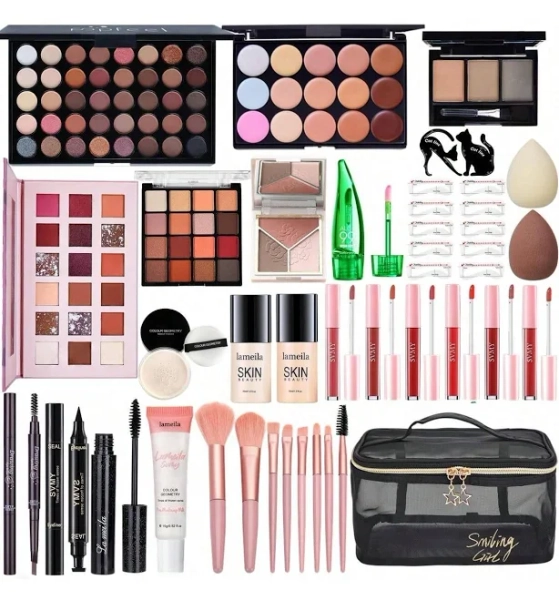 All In One Makeup Kit For Women Full Kit, Make Up Gift Set For Women, Makeup Essential Bundle Includes Foundation Face Primer Eyeshadow Contour