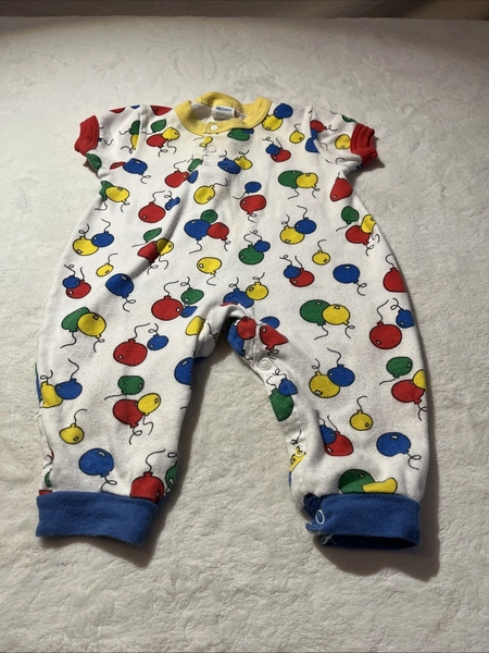 Vintage Cater’s Baby Romper With Primary Color Balloons  80’s SzMed 6 Months