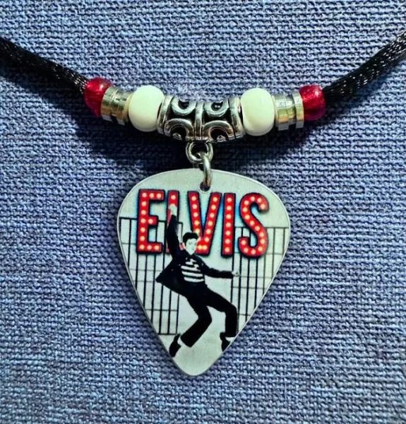 Handmade Elvis Tribute Aluminum Guitar Pick Necklace