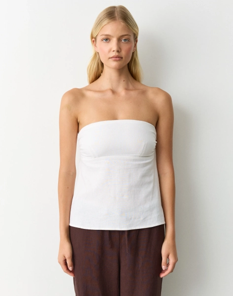 Linen Blend Strapless Tie Back Top