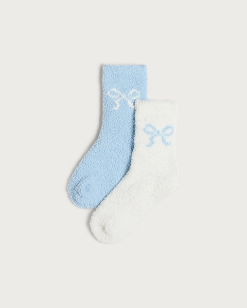 F&F Girls 2-Pack Bow Detail Cosy Socks in Blue