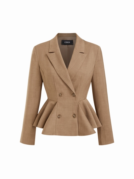 Blazer à col, double-breasted, volanté, taille serrée et basque