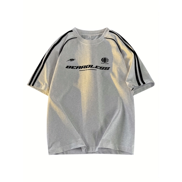 American-style Trendy Letter Patchwork Printed Short-sleeve Men's Summer Breathable Heavy-duty Loose-fit T-shirt