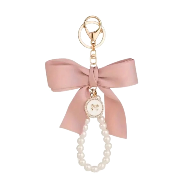 Bow Bag Charm Keychain, 5 Bow Colors, Pearl Beads Trendy Coquette Style