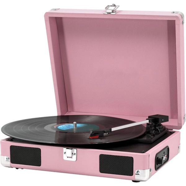 Techxtras Suitcase Turntable with Wireless Speaker - Pink