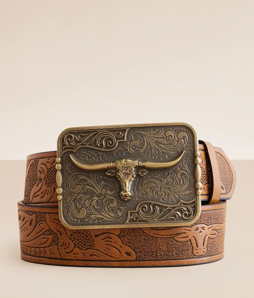 X-Small Tan Western Steer Belt
