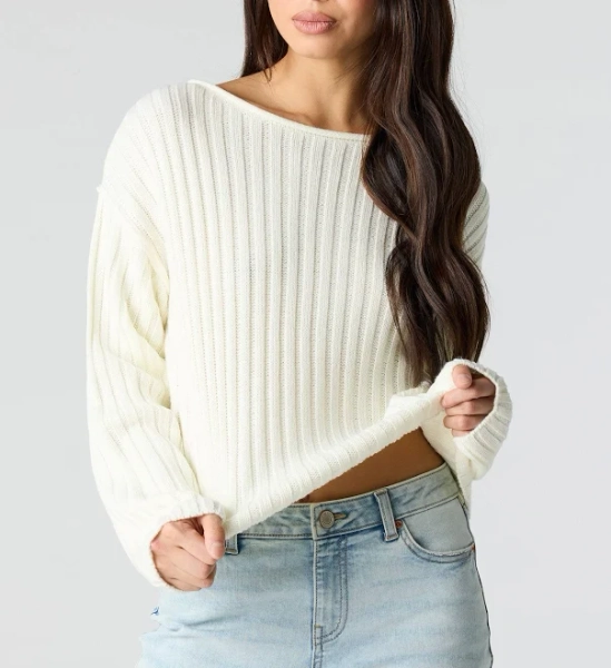 Urban Planet Women's Ribbed Knit Boxy Sweater
