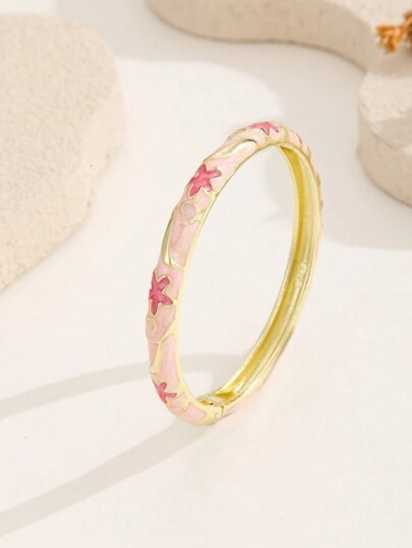 1pc Fashionable New Bohemian Style Gold-Plated Enamel Star Bangle, Suitable For Girls And Women